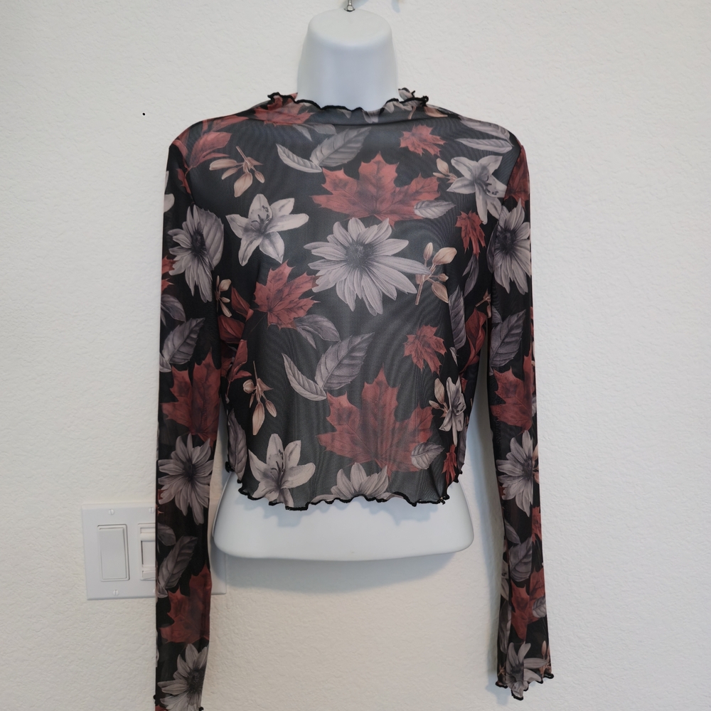 Chic Floral Long Sleeve Sheer Top